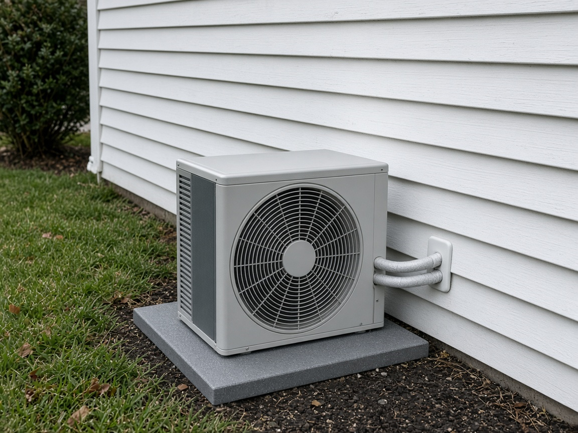 Outdoor mini-split condenser beside a wall